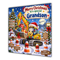 Grandson Christmas Card Yellow Digger Christmas Gifts Snowy Scene - unpersonalised 15 cm square matte greeting card