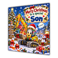 Son Christmas Card Yellow Digger Christmas Gifts Snowy Scene - unpersonalised 15 cm square matte greeting card
