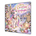 Granddaughter Christmas Card Pastel Unicorn Christmas Gifts Snowy Village - unpersonalised 15 cm square matte greeting card