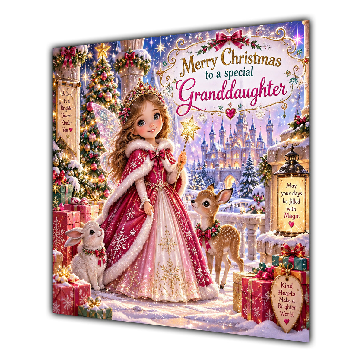 Granddaughter Christmas Card Christmas Princess Winter Castle Woodland Animals - unpersonalised 15 cm square matte greeting card