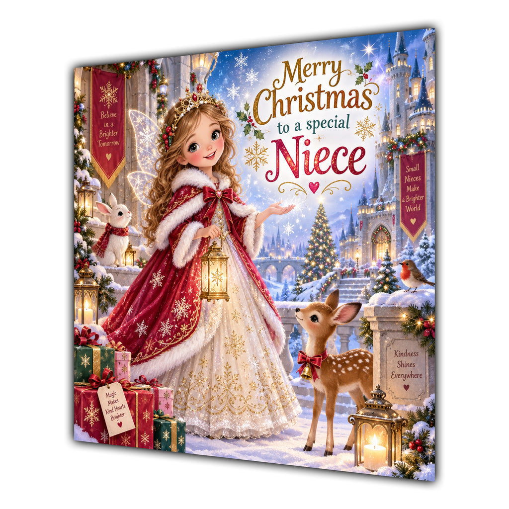 Niece Christmas Card Christmas Princess Winter Castle Woodland Animals - unpersonalised 15 cm square matte greeting card