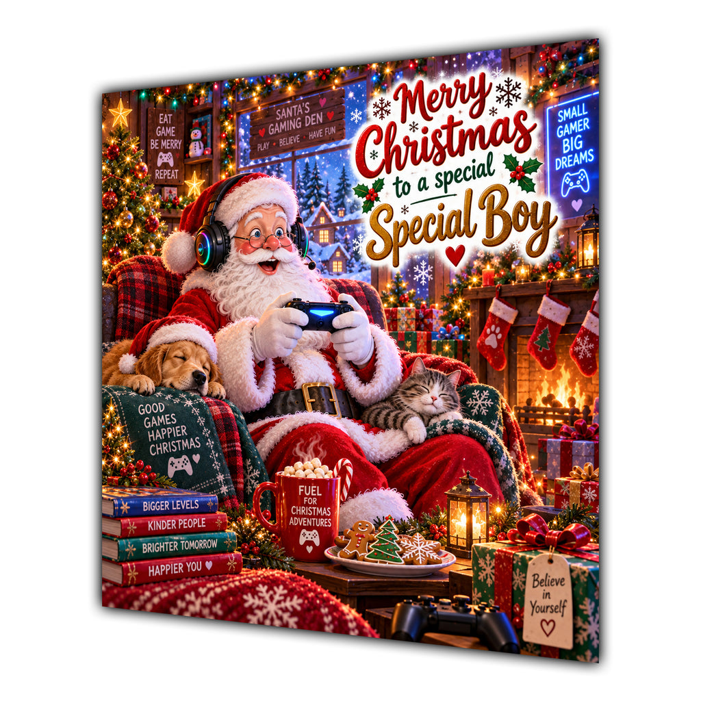 Boy Christmas Card Gaming Santa Controller Headphones Christmas - unpersonalised 15 cm square matte greeting card