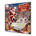 Son Christmas Card Football Santa Snowy Stadium Christmas Gifts - unpersonalised 15 cm square matte greeting card