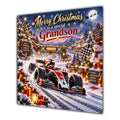Grandson Christmas Card Racing Car Snowy Track Christmas Gifts - unpersonalised 15 cm square matte greeting card