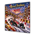 Son Christmas Card Racing Car Snowy Track Christmas Gifts - unpersonalised 15 cm square matte greeting card