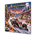 Nephew Christmas Card Racing Car Snowy Track Christmas Gifts - unpersonalised 15 cm square matte greeting card