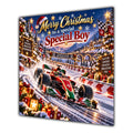 Boy Christmas Card Racing Car Snowy Track Christmas Gifts - unpersonalised 15 cm square matte greeting card