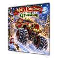 Grandson Christmas Card Monster Truck Snowy Village Christmas Gifts - unpersonalised 15 cm square matte greeting card
