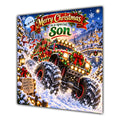 Son Christmas Card Monster Truck Snowy Village Christmas Gifts - unpersonalised 15 cm square matte greeting card