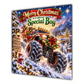 Boy Christmas Card Monster Truck Snowy Village Christmas Gifts - unpersonalised 15 cm square matte greeting card