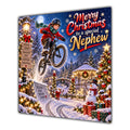 Nephew Christmas Card BMX Bike Jump Snowy Village Christmas Gifts - unpersonalised 15 cm square matte greeting card