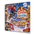 Boy Christmas Card BMX Bike Jump Snowy Village Christmas Gifts - unpersonalised 15 cm square matte greeting card