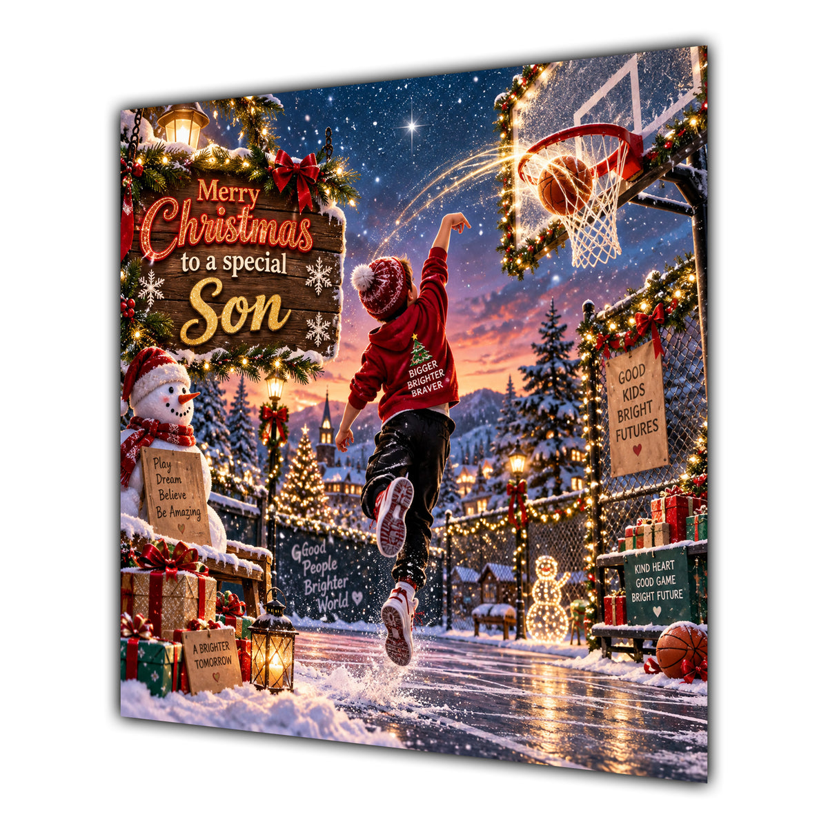 Son Christmas Card Basketball Hoop Snowy Court Christmas Gifts - unpersonalised 15 cm square matte greeting card