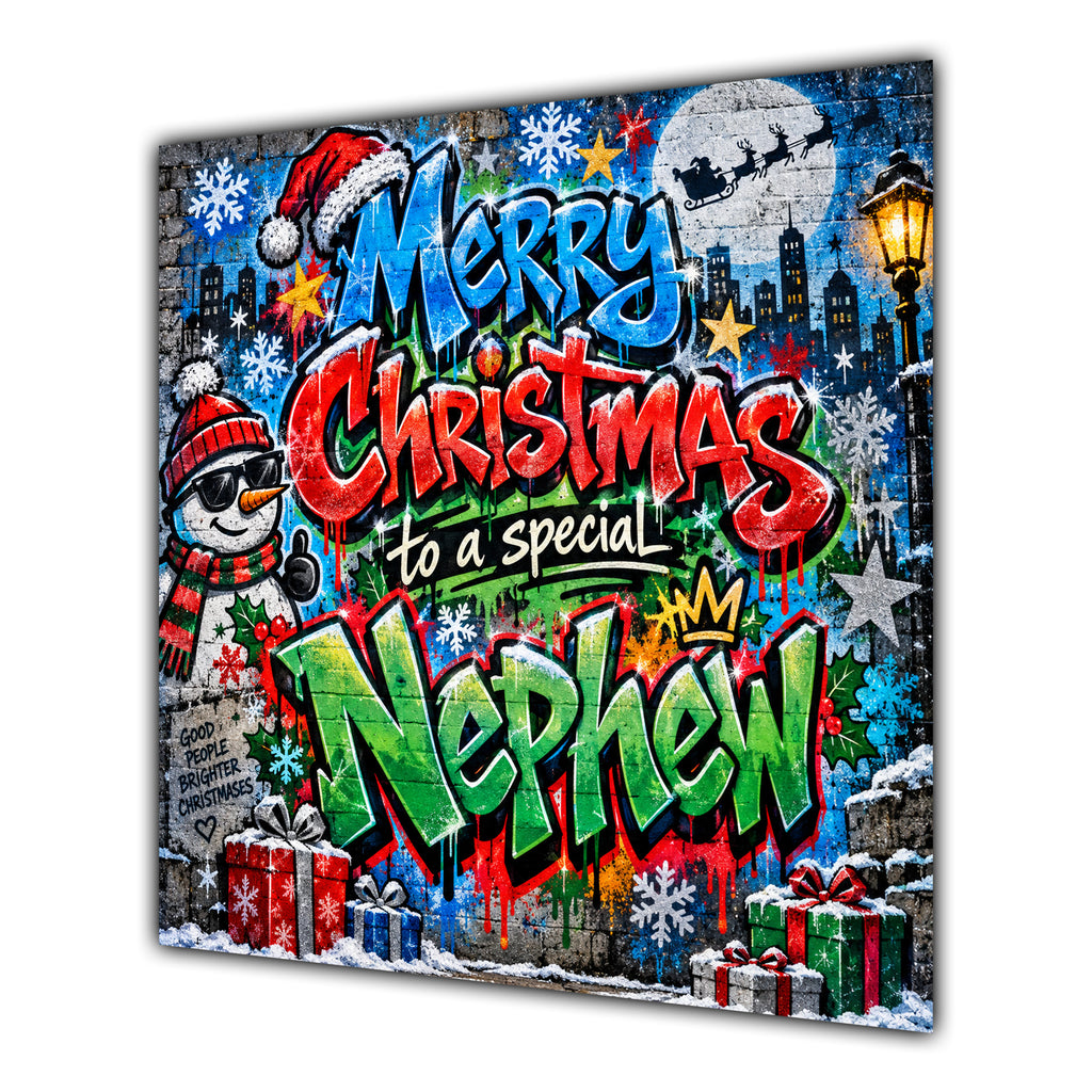 Nephew Christmas Card Colourful Graffiti Snowman Christmas Gifts - unpersonalised 15 cm square matte greeting card
