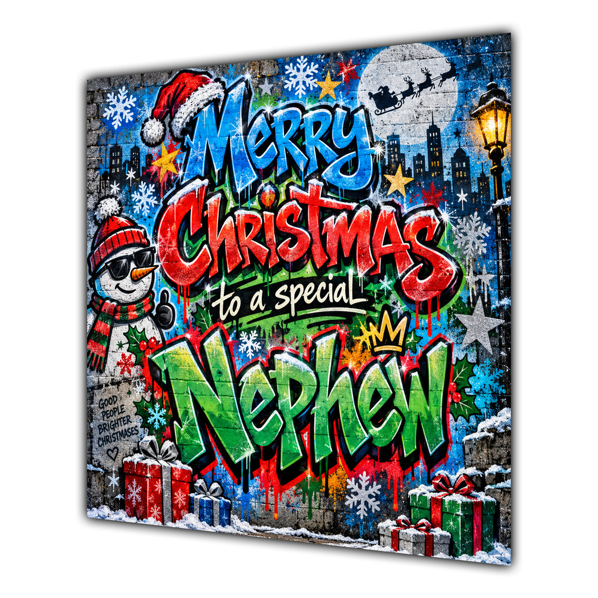 Nephew Christmas Card Colourful Graffiti Snowman Christmas Gifts - unpersonalised 15 cm square matte greeting card