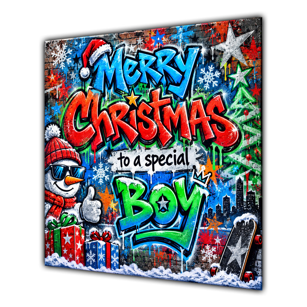 Boy Christmas Card Colourful Graffiti Snowman Christmas Gifts - unpersonalised 15 cm square matte greeting card