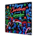 Grandson Christmas Card Neon Gaming Controller Headphones Christmas - unpersonalised 15 cm square matte greeting card