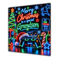 Grandson Christmas Card Neon Gaming Controller Headphones Christmas - unpersonalised 15 cm square matte greeting card