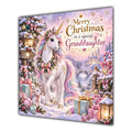 Granddaughter Christmas Card Pastel Unicorn Snowy Village Christmas Gifts - unpersonalised 15 cm square matte greeting card