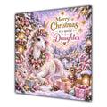 Daughter Christmas Card Pastel Unicorn Snowy Village Christmas Gifts - unpersonalised 15 cm square matte greeting card
