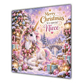 Niece Christmas Card Pastel Unicorn Snowy Village Christmas Gifts - unpersonalised 15 cm square matte greeting card