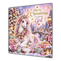 Girl Christmas Card Pastel Unicorn Snowy Village Christmas Gifts - unpersonalised 15 cm square matte greeting card