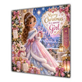 Girl Christmas Card Christmas Princess Pink Dress Winter Castle - unpersonalised 15 cm square matte greeting card