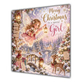 Girl Christmas Card Pink Christmas Fairy Snowy Woodland Animals - unpersonalised 15 cm square matte greeting card
