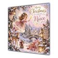Niece Christmas Card Pink Christmas Fairy Snowy Woodland Animals - unpersonalised 15 cm square matte greeting card