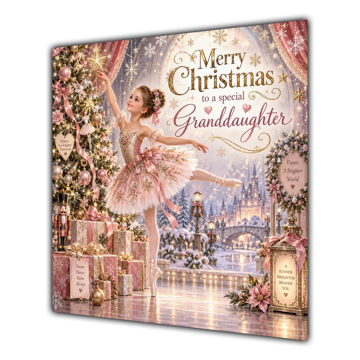 Granddaughter Christmas Card Ballerina Pink Tutu Christmas Tree and Gifts - unpersonalised 15 cm square matte greeting card