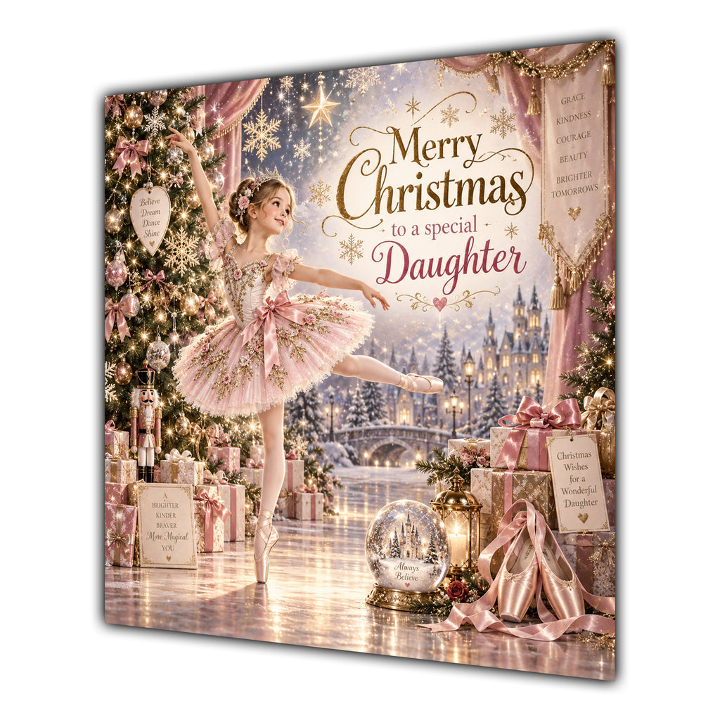Daughter Christmas Card Ballerina Pink Tutu Christmas Tree and Gifts - unpersonalised 15 cm square matte greeting card