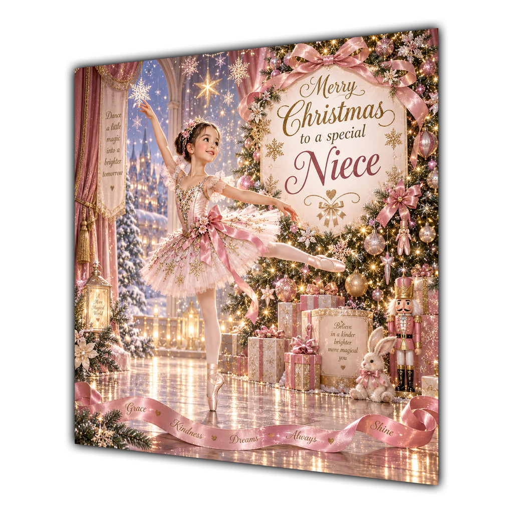 Niece Christmas Card Ballerina Pink Tutu Christmas Tree and Gifts - unpersonalised 15 cm square matte greeting card