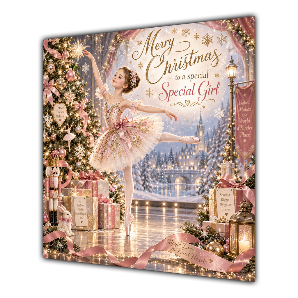 Girl Christmas Card Ballerina Pink Tutu Christmas Tree and Gifts - unpersonalised 15 cm square matte greeting card
