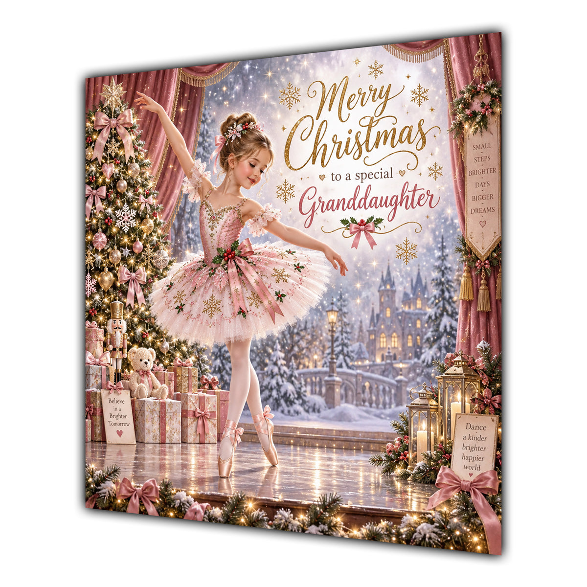 Granddaughter Christmas Card Ballerina Pink Tutu Nutcracker Christmas Gifts - unpersonalised 15 cm square matte greeting card