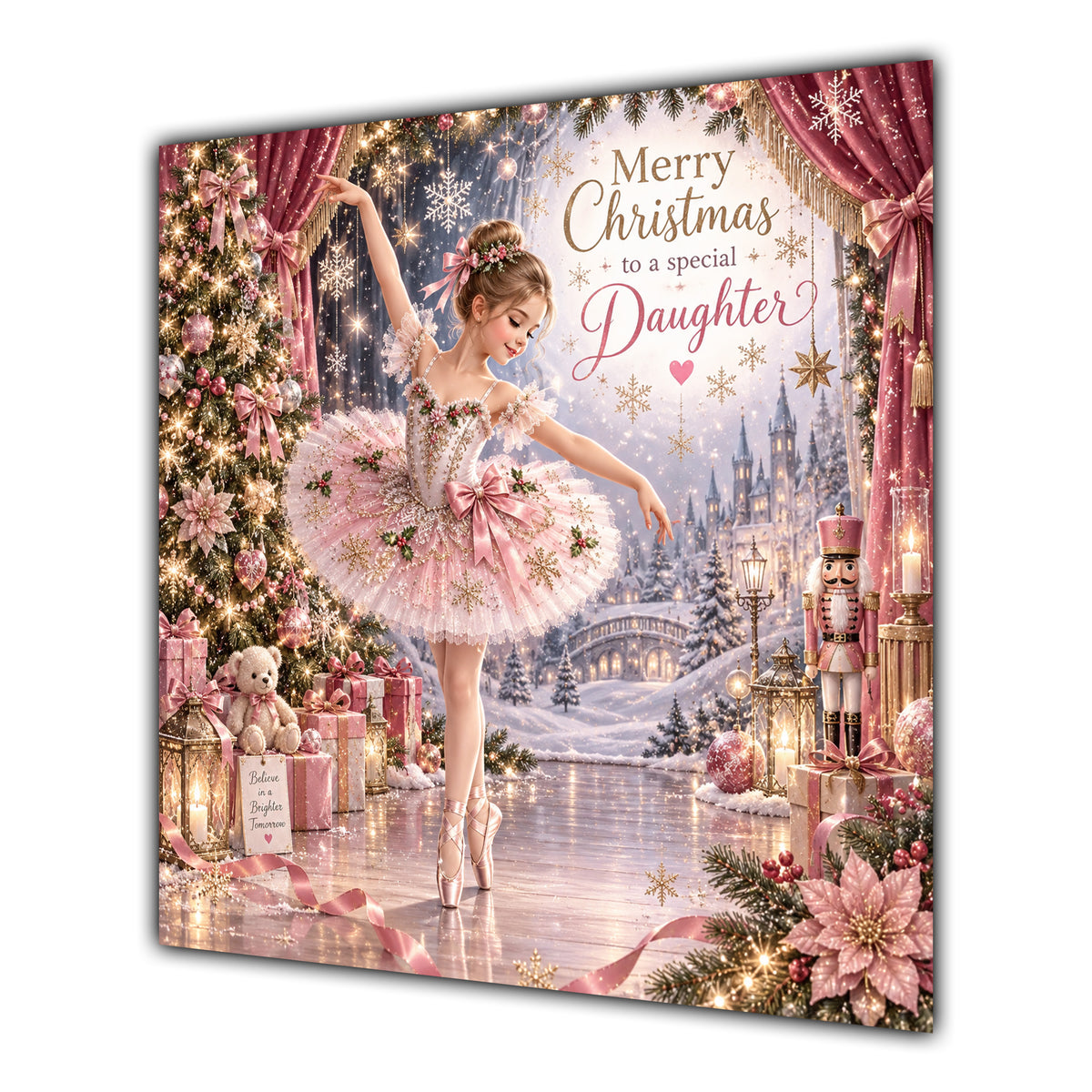 Daughter Christmas Card Ballerina Pink Tutu Nutcracker Christmas Gifts - unpersonalised 15 cm square matte greeting card