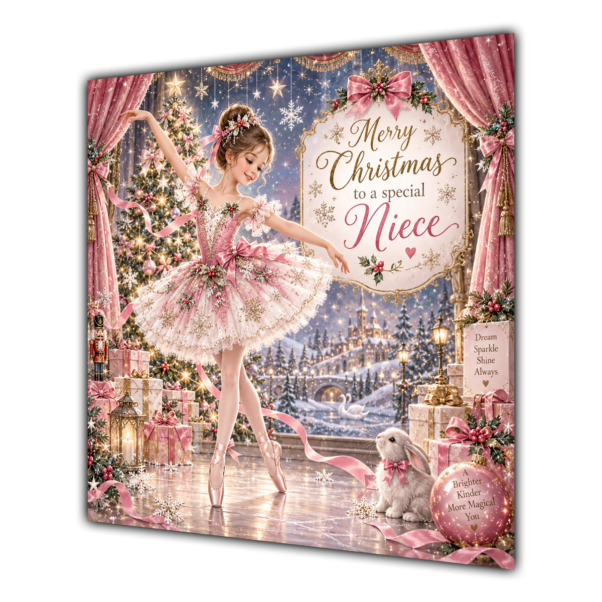 Niece Christmas Card Ballerina Pink Tutu Nutcracker Christmas Gifts - unpersonalised 15 cm square matte greeting card