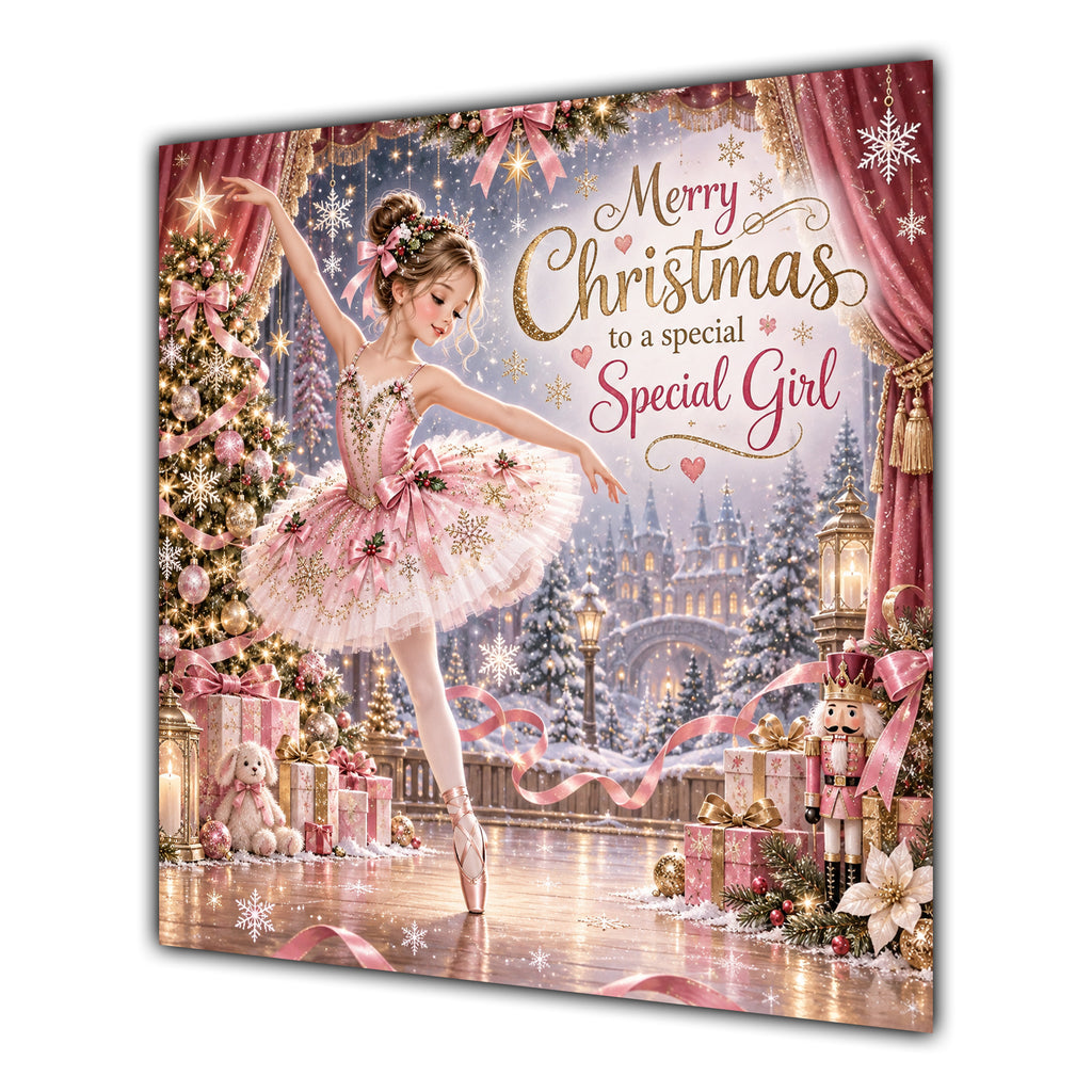 Girl Christmas Card Ballerina Pink Tutu Nutcracker Christmas Gifts - unpersonalised 15 cm square matte greeting card