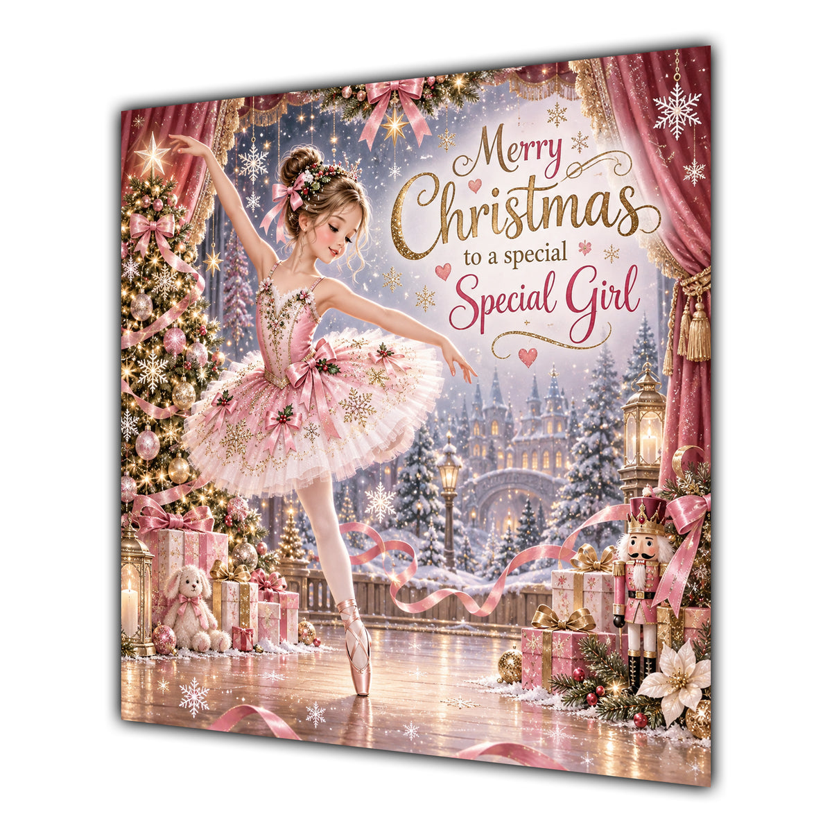 Girl Christmas Card Ballerina Pink Tutu Nutcracker Christmas Gifts - unpersonalised 15 cm square matte greeting card