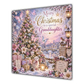 Granddaughter Christmas Card Pink Christmas Tree Snowy Village and Gifts - unpersonalised 15 cm square matte greeting card