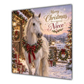 Niece Christmas Card White Horse Snowy Stable Christmas Gifts - unpersonalised 15 cm square matte greeting card