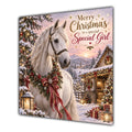 Girl Christmas Card White Horse Snowy Stable Christmas Gifts - unpersonalised 15 cm square matte greeting card