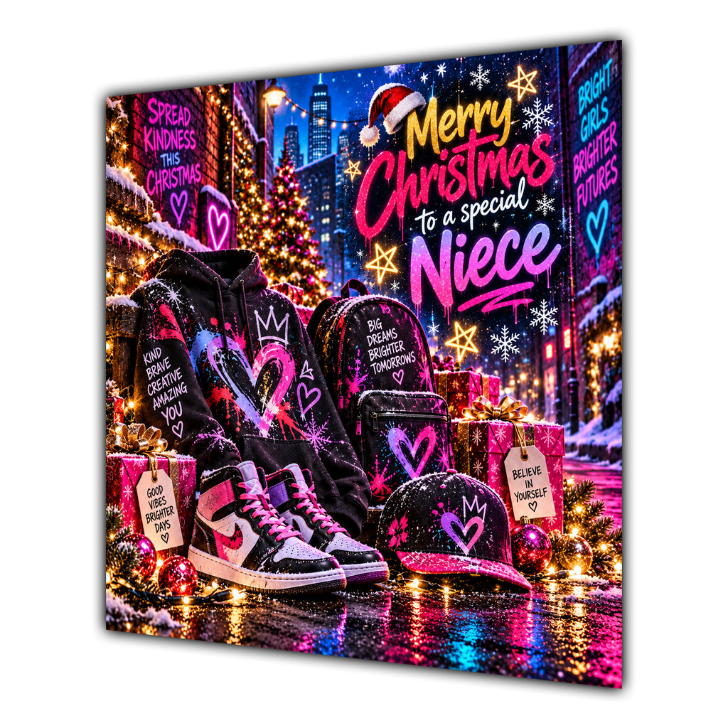 Niece Christmas Card Neon Trainers Hoodie Cap Christmas Gifts - unpersonalised 15 cm square matte greeting card