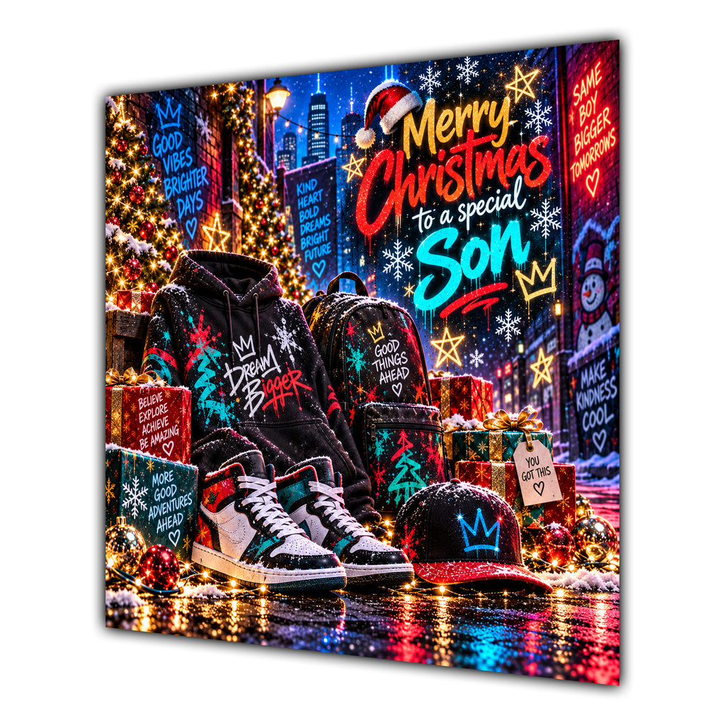 Son Christmas Card Neon Trainers Hoodie Cap Christmas Gifts - unpersonalised 15 cm square matte greeting card