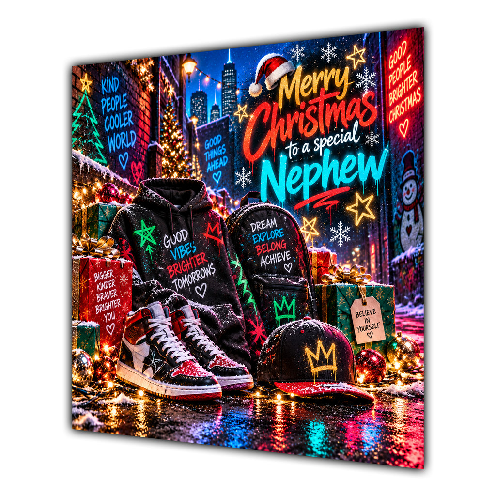 Nephew Christmas Card Neon Trainers Hoodie Cap Christmas Gifts - unpersonalised 15 cm square matte greeting card