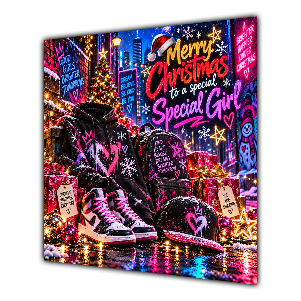 Girl Christmas Card Neon Trainers Hoodie Cap Christmas Gifts - unpersonalised 15 cm square matte greeting card