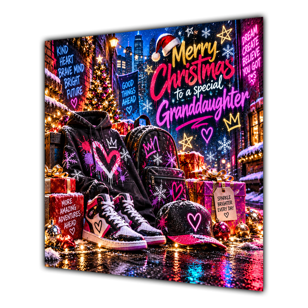 Granddaughter Christmas Card Neon Trainers Hoodie Cap Christmas Gifts - unpersonalised 15 cm square matte greeting card