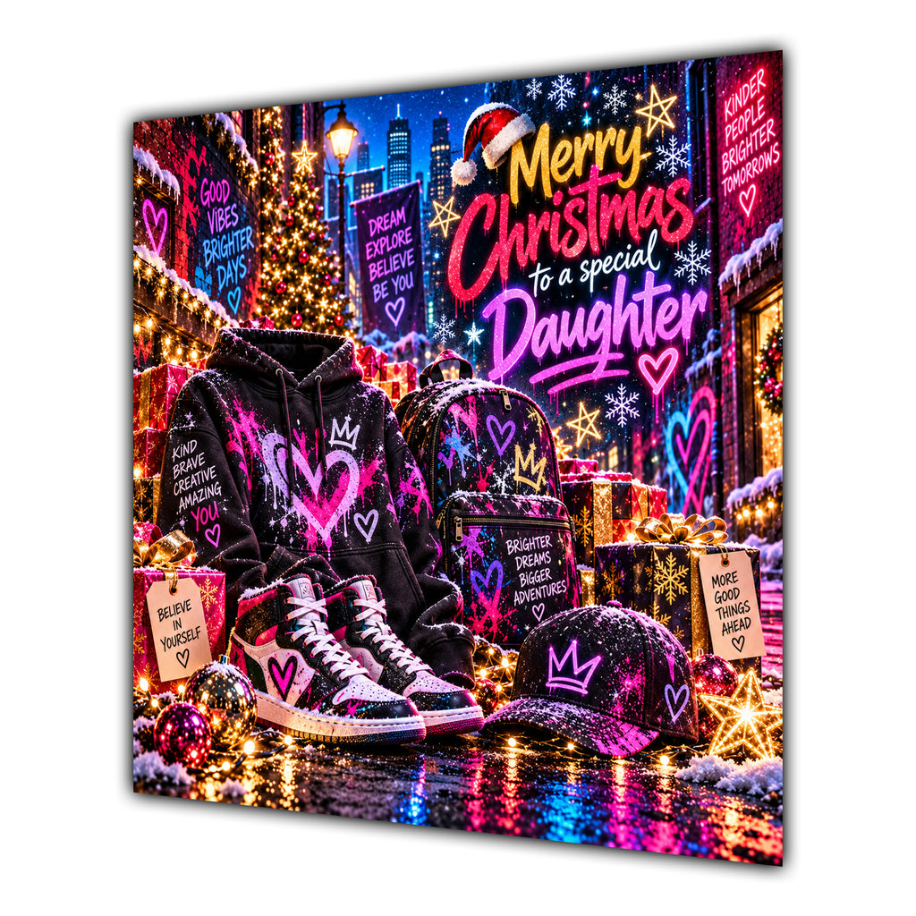 Daughter Christmas Card Neon Trainers Hoodie Cap Christmas Gifts - unpersonalised 15 cm square matte greeting card