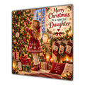 Daughter Christmas Card Girl Decorating Christmas Tree Red Jumper - unpersonalised 15 cm square matte greeting card