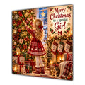 Girl Christmas Card Girl Decorating Christmas Tree Red Jumper - unpersonalised 15 cm square matte greeting card