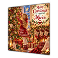 Niece Christmas Card Girl Decorating Christmas Tree Red Jumper - unpersonalised 15 cm square matte greeting card